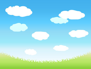 草原と青空と雲のイラスト