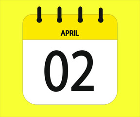 April 02th yellow calendar icon for days of the month