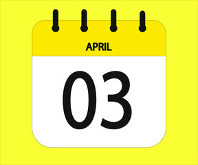 April 03th yellow calendar icon for days of the month