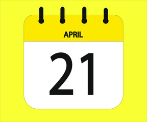 April 21th yellow calendar icon for days of the month