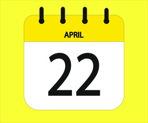 April 22th yellow calendar icon for days of the month