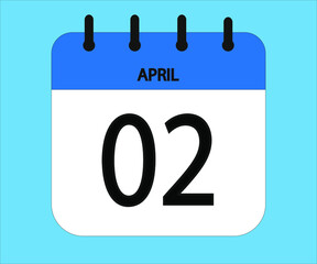 April 02th blue calendar icon for days of the month
