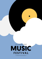 Music poster design template background with vinyl record vintage retro style