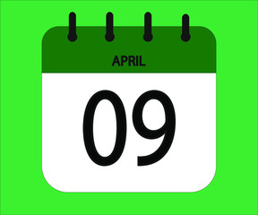 April 09th green calendar icon for days of the month
