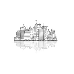 Cityscape doodles Vector Illustration Line Sketched Up isolated backgrounds
