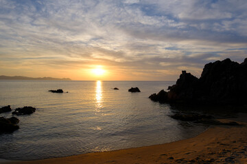 福井県水晶浜の夕日
