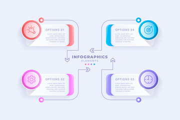 Modern infographic template with four steps or option. glassmorphism style. creative concept design