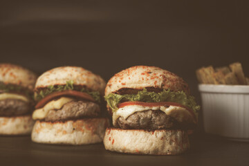 Homemade Mini Beef Burgers with French Fries