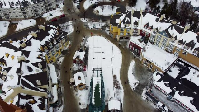 Aerial view of Mont-Tremblant ski resort, Adventure and travel ecosystem (Quebec, Canada)
