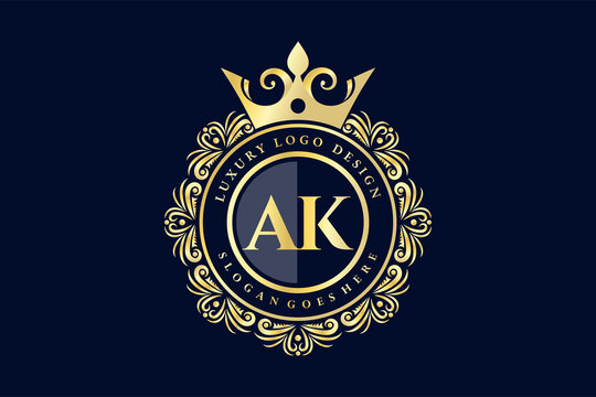 AK Initial Letter Gold calligraphic feminine floral hand drawn heraldic monogram antique vintage style luxury logo design Premium Vector