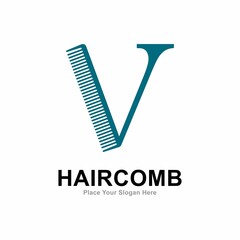 Comb letter V logo vector design. Suitable for business, fashion style, barbershop and salon