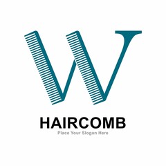 Comb letter W logo vector design. Suitable for business, fashion style, barbershop and salon