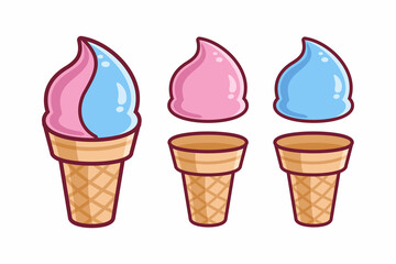 Blue and Strawberry Ice Cream Cartoon