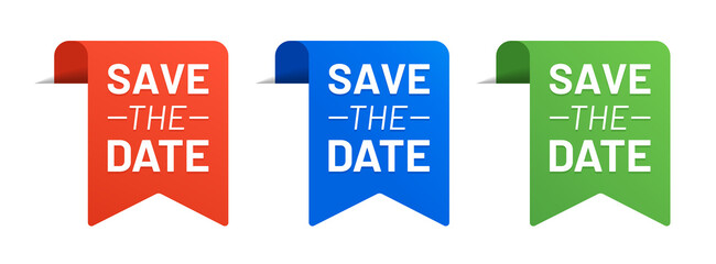 Save the date on colorful label vector illustration.