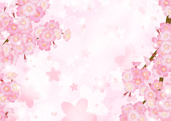 ピンクキラキラ背景の桜ベクターイラスト素材