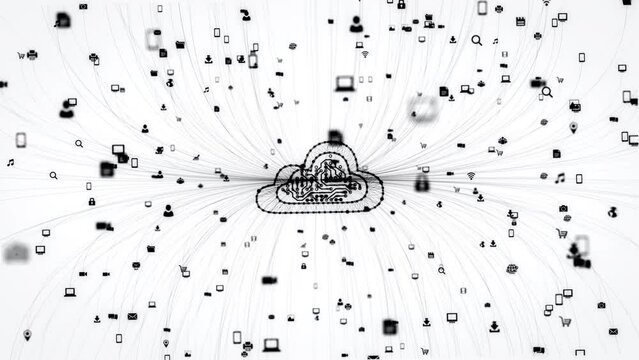 5G communication network. Concept of cloud computing, big data or machine learning in data center. Perfect to use for a technology, AI or IT background. 3D animation. Loop between 60-660 frames. 4K