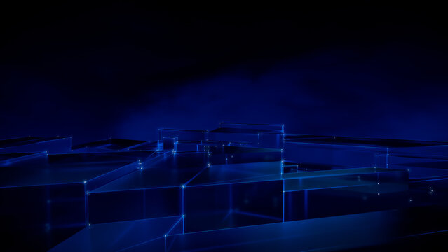 Futuristic, High Tech, Blue Background, with Network Lines and Copy Space. Digital Connectivity Concept. 3D Render
