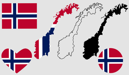 country norway flag map icon set