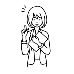 立って書類を手に持って何かひらめいたジャケットの女性