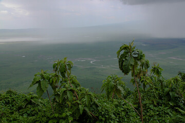 view from the mountain to the misty plain