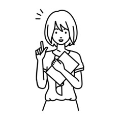 立って書類を手に持って何かひらめいたオフィスカジュアルの女性