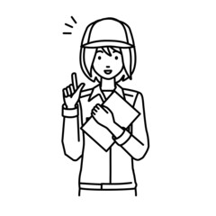 立って書類を手に持って何かひらめいた作業員の女性