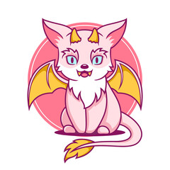 cute fantasy cat dragon cartoon illustration