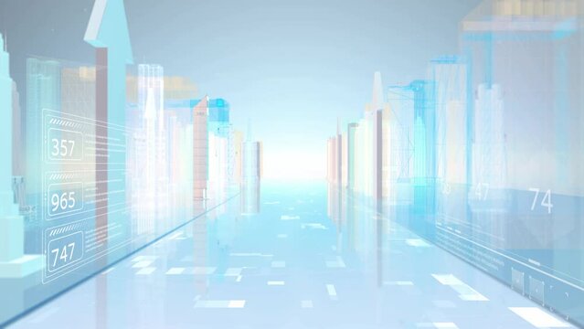 Tech city building background is a motion graphics background. High-tech urban architecture, future digital development, holographic projection, statistical chart animation, Technology ground.