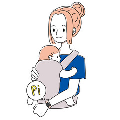 赤ちゃんを抱えながらスマートウォッチで決済する女性のイラスト