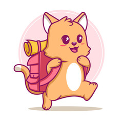 cute cat traveling cartoon illustration