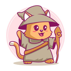 cute wizard cat cartoon illustration