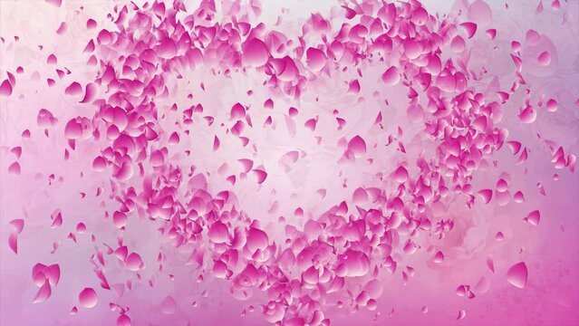 Heart love flying petals is a spectacular motion graphics background. beautiful wedding background video, love petals floating, elegant pink peach petals randomly fluttering, love rose petal.