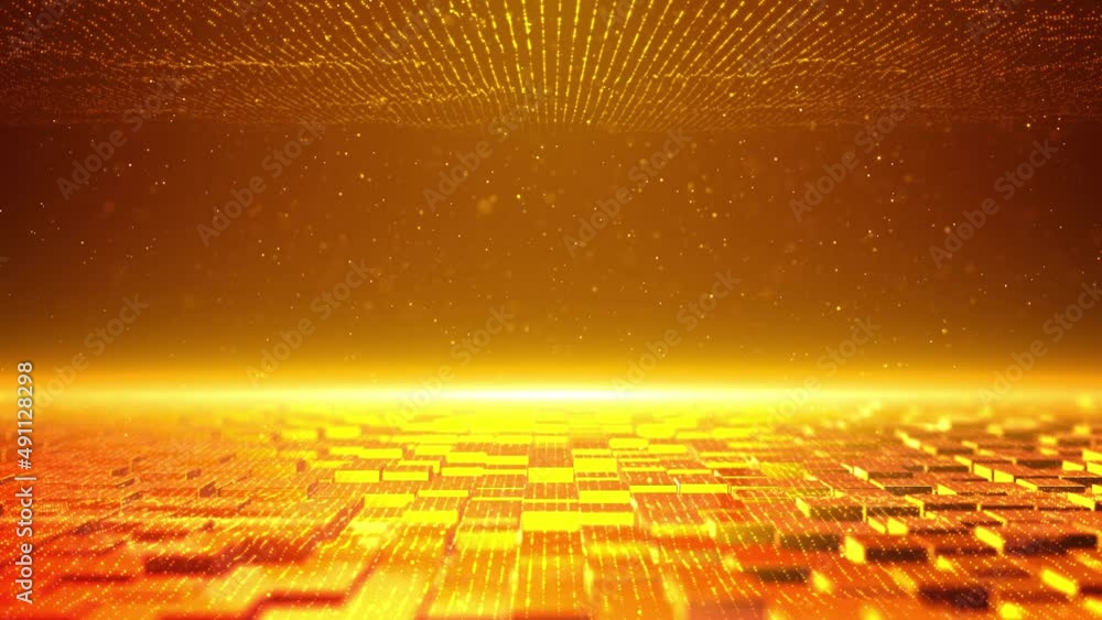 Wall mural golden cube particles background is a spectacular motion graphics background. future technology back