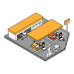 ガソリンスタンド　車　アイソメ　アイソメトリック　ガソリン