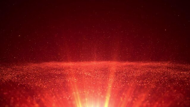 Red particles rays background is a spectacular motion graphics background. Elegant particles are rising and the light is constantly changing. Random particle light motion art background video.