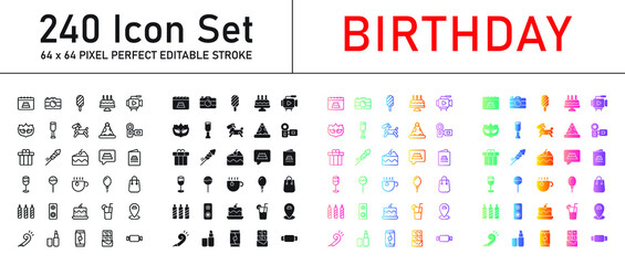 Birthday Icon Set 240 isolated on white background