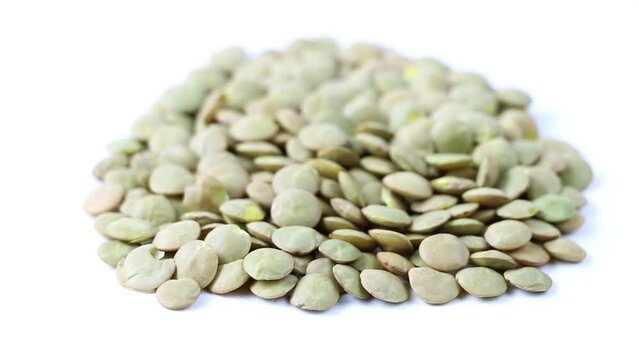 Green lentils white background. Vegetarian foods. Haelthy food.