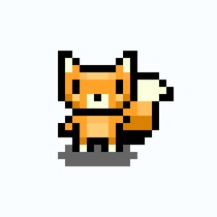 Fototapeta premium Pixel art fox cartoon. Cute fox with tail. Animal pixel art game character isolated on white background