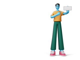 Happy man with phone, 3d rendering illustration