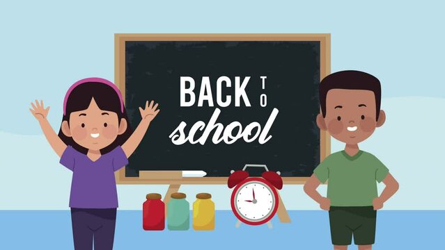back to school lettering with interracial kids couple