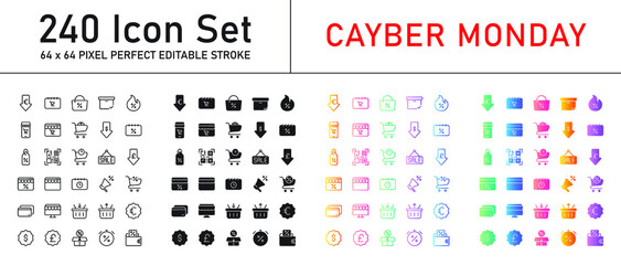 Cyber Monday Icon Set 240 isolated on white background