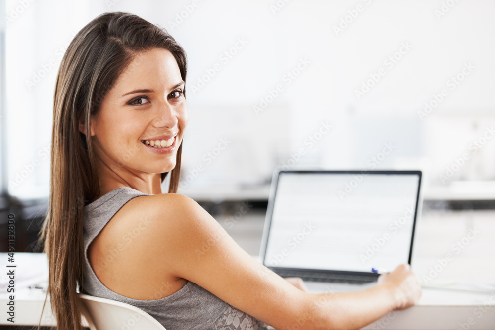 Canvas Prints Come take a look at my new blog post. Portrait of a young businesswoman working in an office.