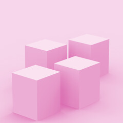 Abstract 3d pink cube and box podium minimal scene studio background.
