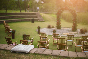 Wedding Ceremony with flowers outside in the garden