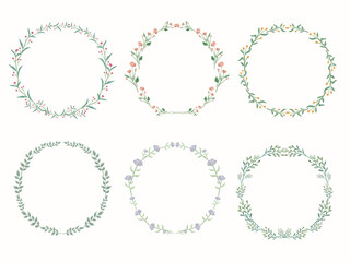 Floral circle frame label collection set with flower and leaf