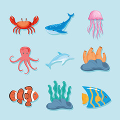 nine marine life icons