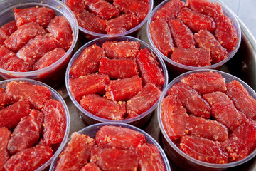 Kim money grilled meat, processed pork, grilled on a charcoal oven