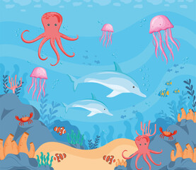 animals undersea scene