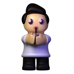 3d rendering cute boy drinking boba milk tea 