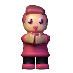 3d rendering cute boy drinking strawberry boba milk tea 